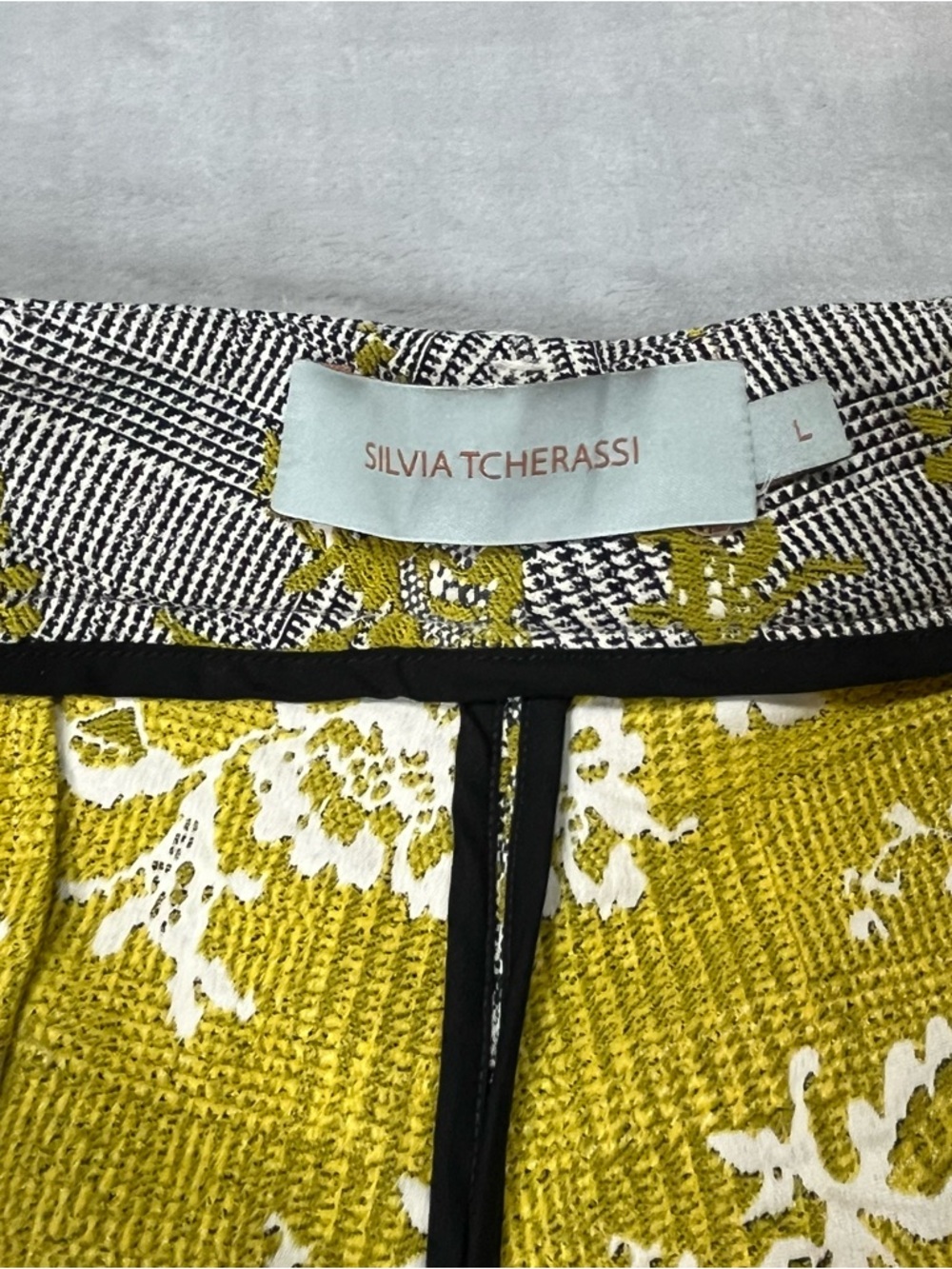 Silvia Tcherassi Yellow & Gray Plaid Floral Trousers - Picture 9 of 13